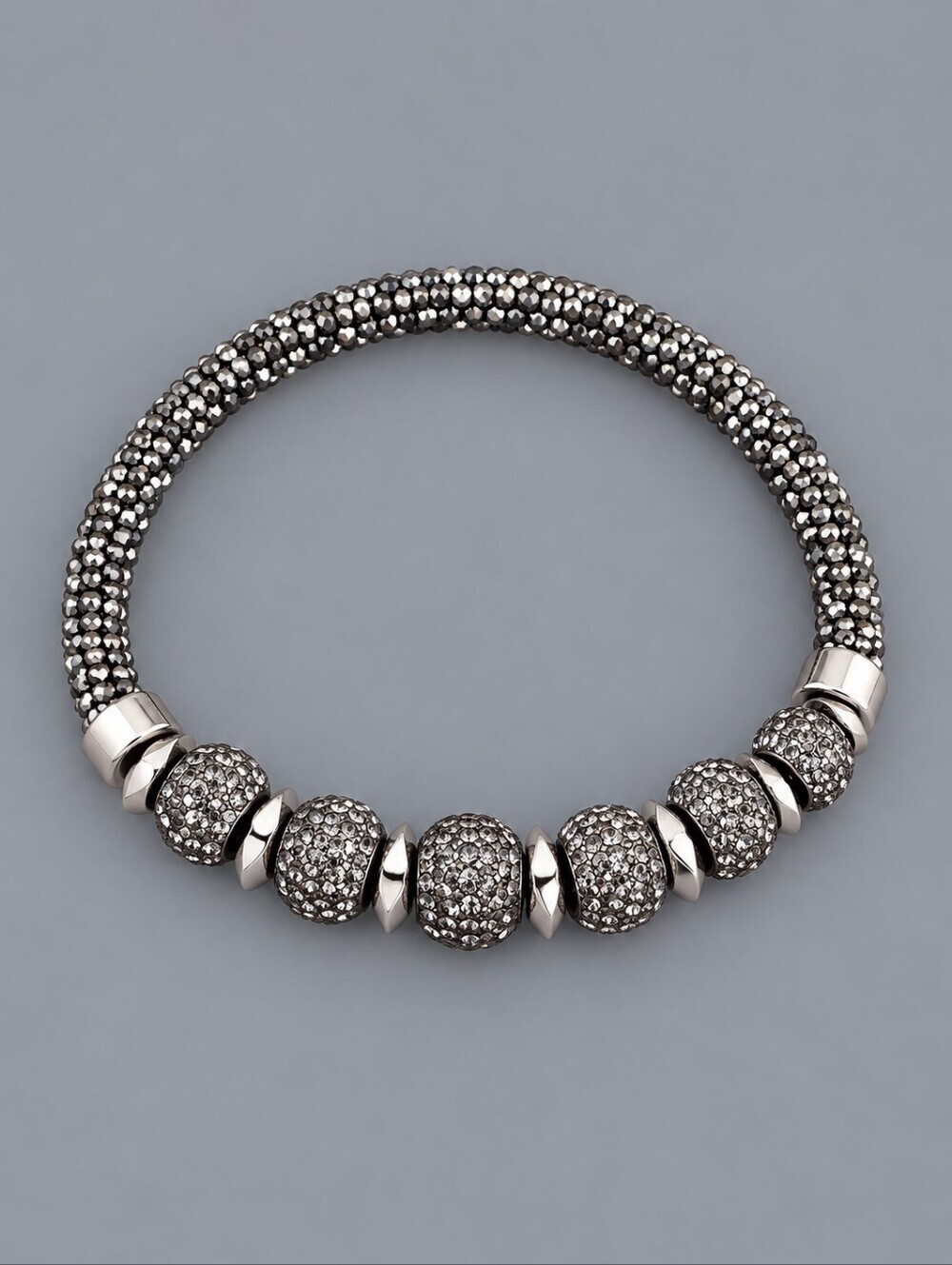GUNMETAL Glitter Crystal Disco Beaded Semi-stretch Bracelet